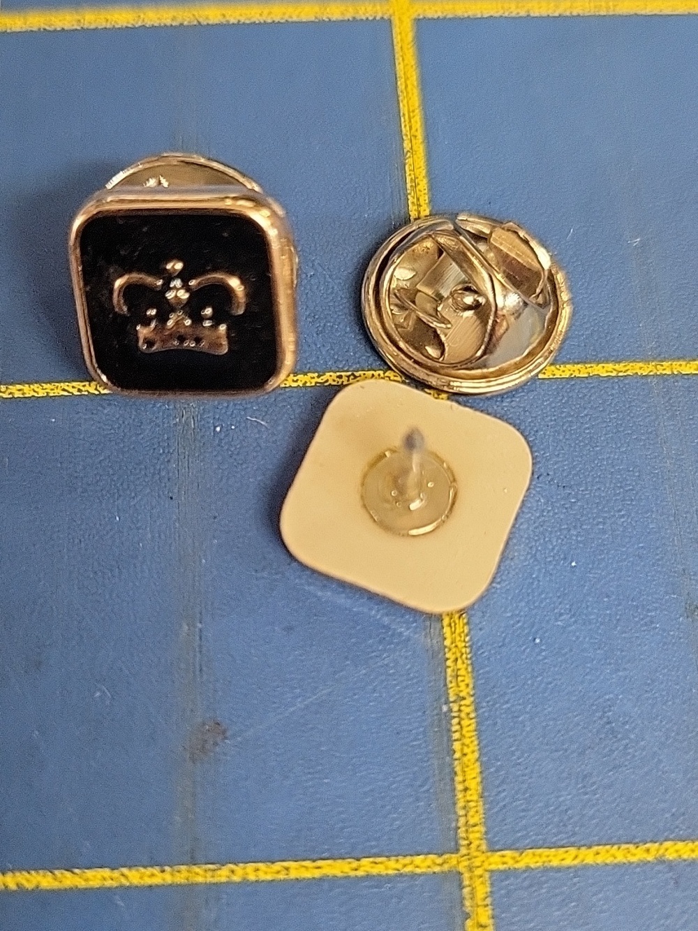 Square Crown Tack 0.25" Pin Gold Tone New 1 Pair of 2 (#11)